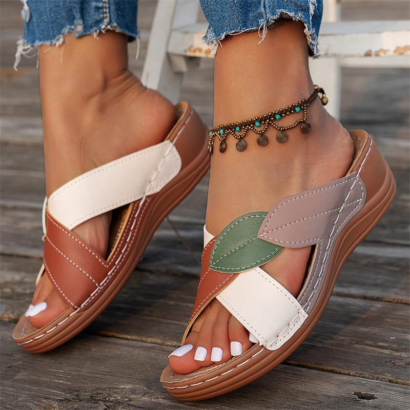 Womens Wedge Sandals, Summer Huaraches, Retro Ladies Slide Shoes, Casual Female Footwear