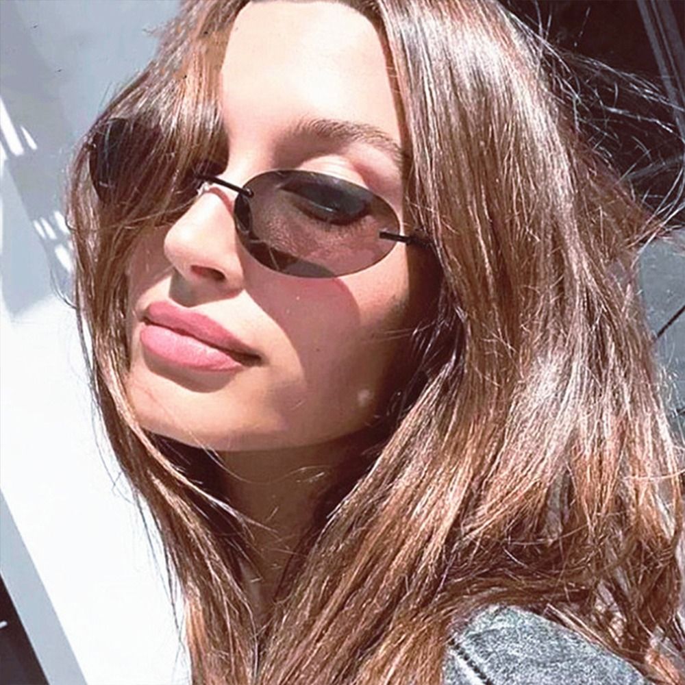Gradient Wrap Around Sun Glasses, Retro Oval Rimless Sunglasses Eyewear for Women & Men