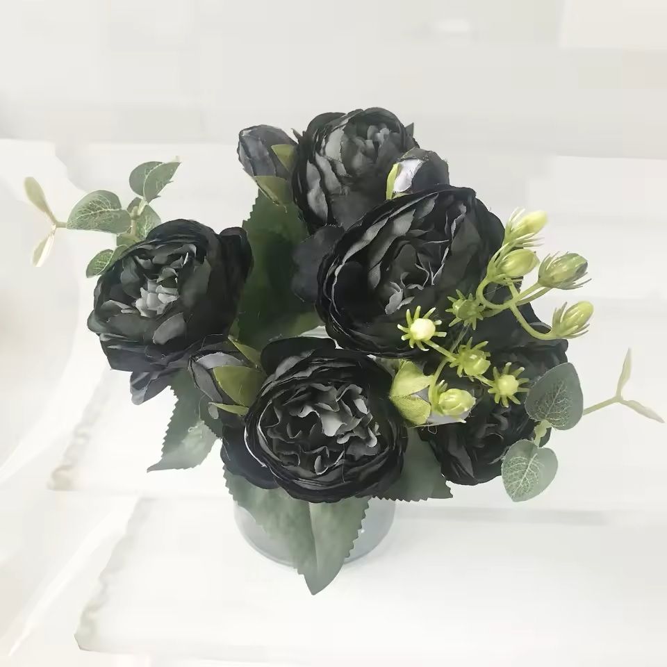 Rose Pink Silk Peony Bouquet with Buds for Home and Wedding Decor
