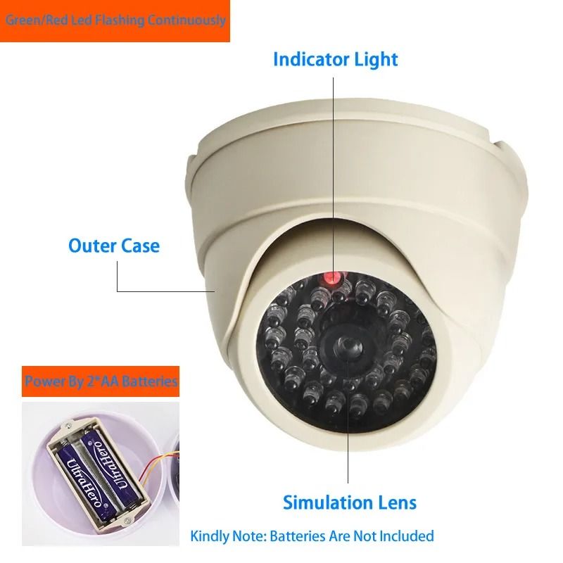 Dummy Dome CCTV Camera with Flashing LED Security Decoy