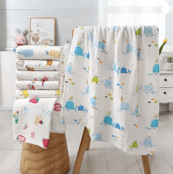 PureGauze Cotton Baby Bath Towel Four Layer Muslin Swaddle Blanket