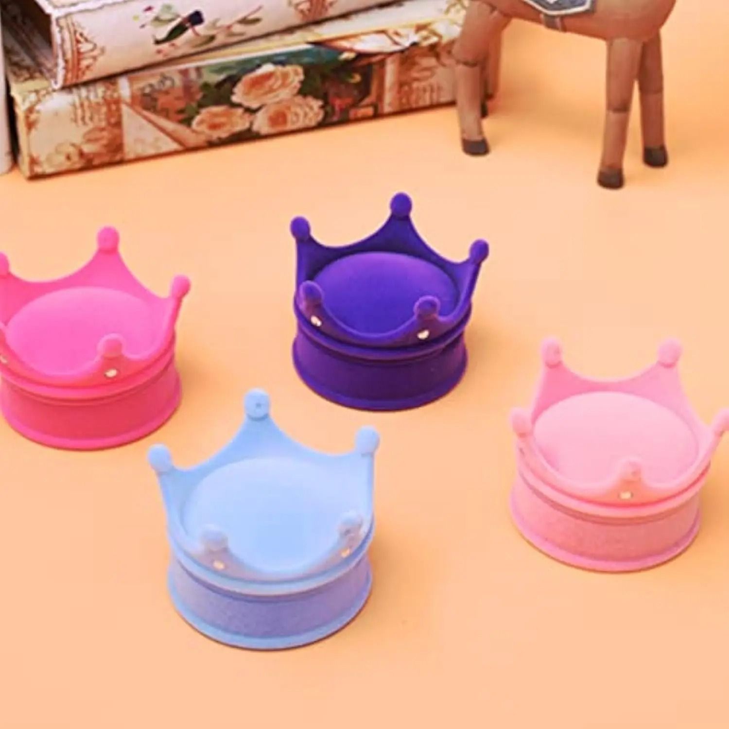 Crown Velvet Jewelry Box Ring Necklace Gift Display Case