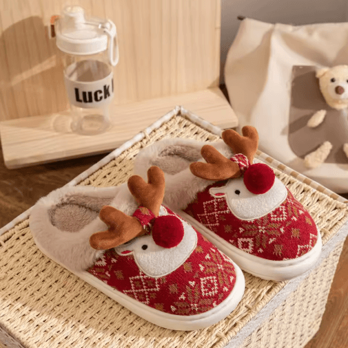 Cute Christmas Deer Womens Winter Slippers Cozy Non-Slip House Shoes