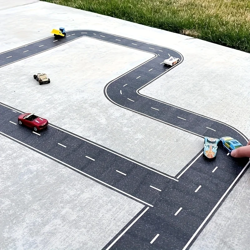 Cartoon style reusable road stickers, black polyurethane road tape, party racing decoration track