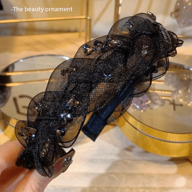 Elegant Black Gauze Rhinestone Headband