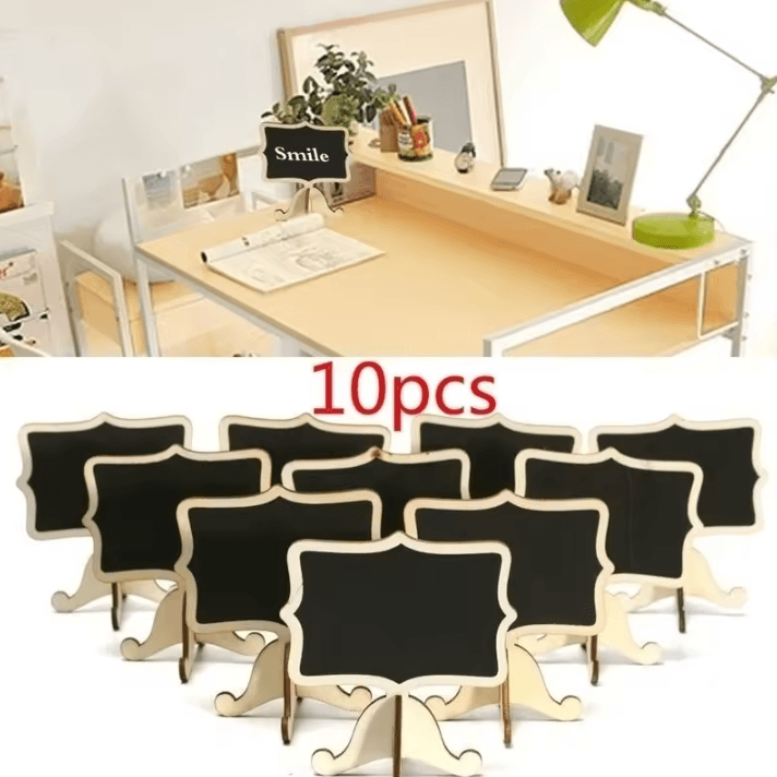 10 PCS Mini Wooden Blackboard Signs – Cute Heart Desktop Message & Craft Decoration
