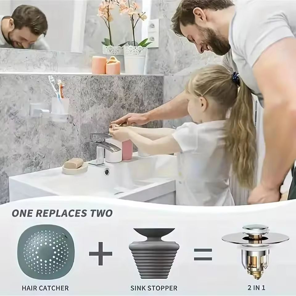 Premium Universal Pop-Up Sink Drain Stopper with Built-in Hair Catcher