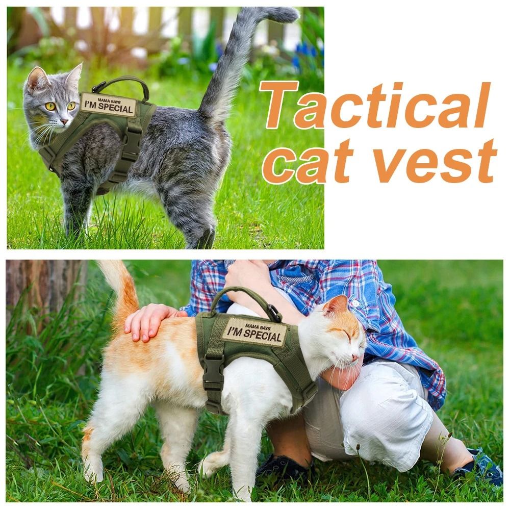 Nylon Tactical Cat Harness Vest With Handle and Stickers