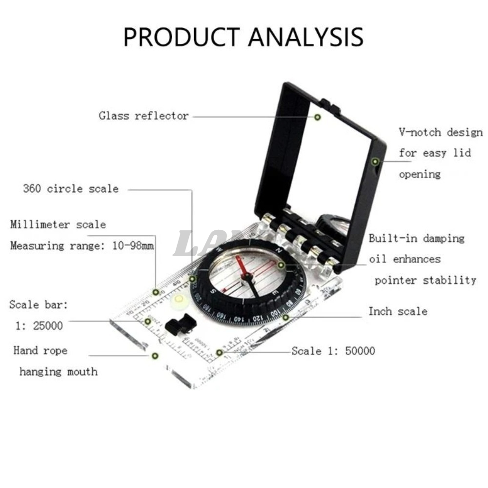 Precision Map Compass with Slope Meter & Glow in the Dark  Waterproof Navigation Tool for Hiking and Camping