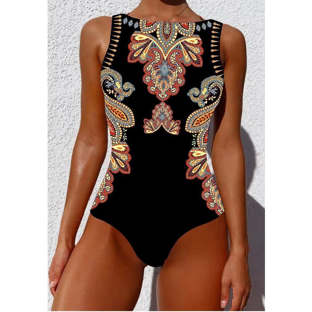 Women's Printed One-Piece Swimsuit – Push Up Lace-Up Beachwear