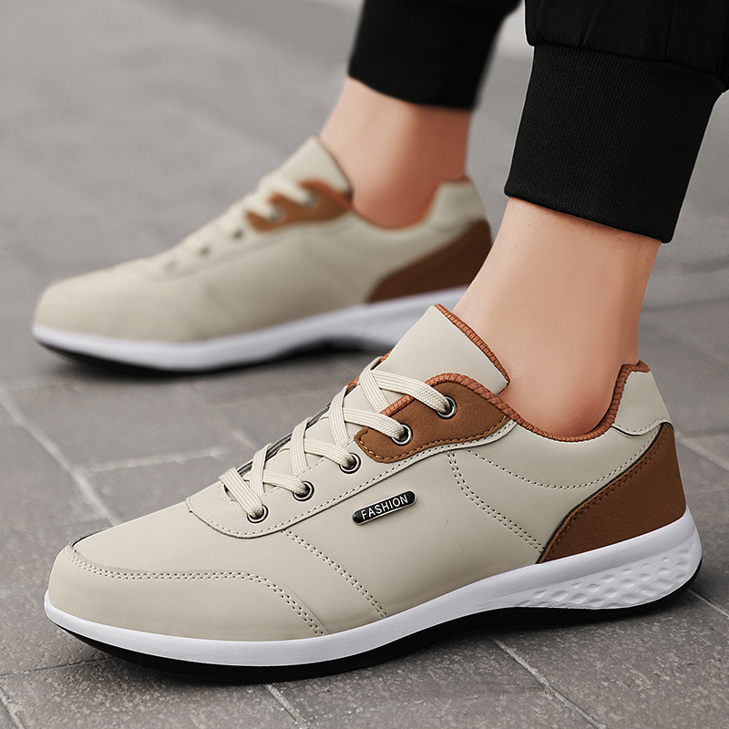 Fashion Men PU Leather Shoes Sneakers, Breathable Casual Shoes, Trend Male Footwear, Non-Slip Leisure Sneakers