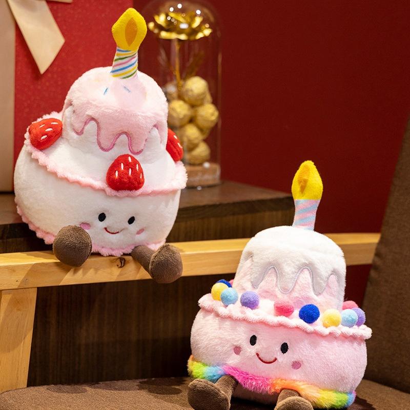 Handmade Pink Strawberry Cake Plush Toy, Cute Cotton Candy Birthday Gift for Girls