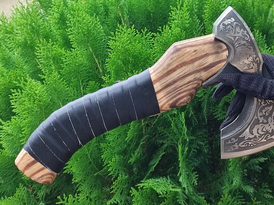 Handmade Mini Viking Hatchet | 14 Inch High Carbon Steel Laser-Etched Blade with 9 Inch Handle Viking Hatchet