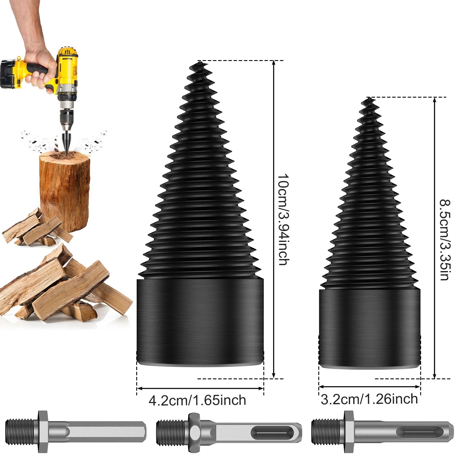 Heavy Duty Firewood Log Splitter Drill Bit High Carbon Steel Wood Splitting Cone (1/2/4PCS)