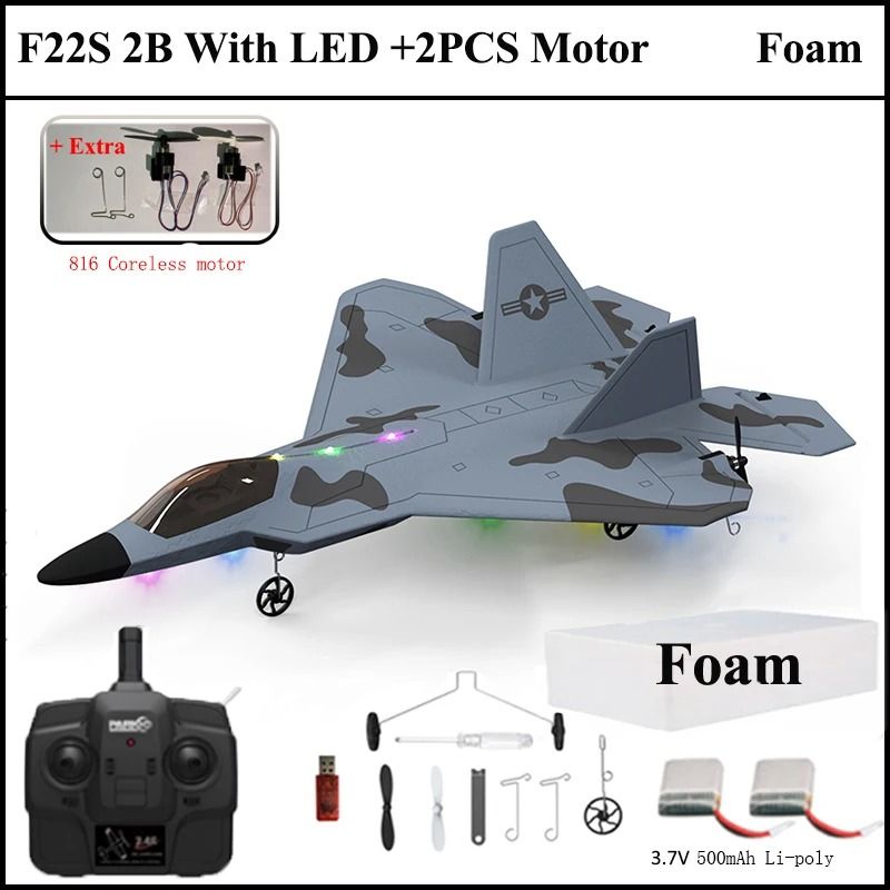 2024 F22S RC Airplane 24G 4 Channel Foam Warplane with LED and Gyroscope