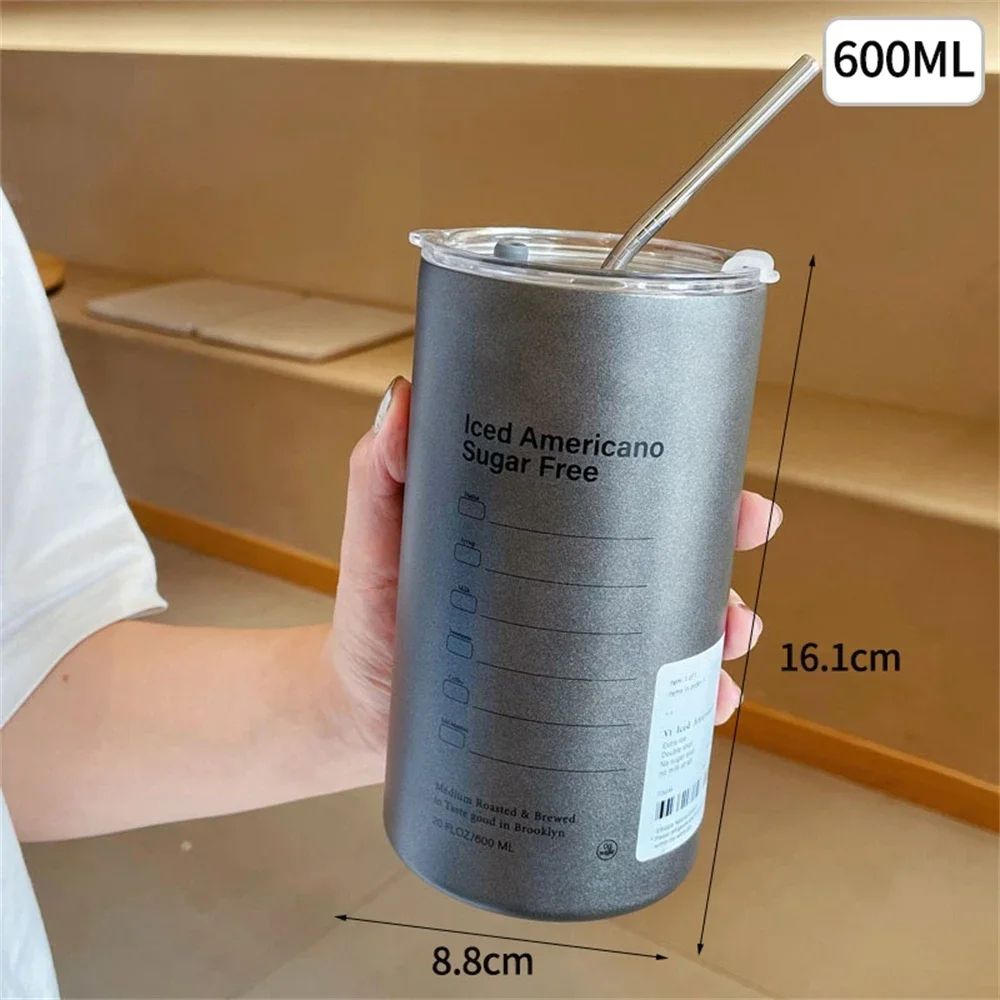 304 Stainless Steel Insulated Thermos Cup with Straw – Leakproof Vacuum Travel Coffee & Water Bottle
