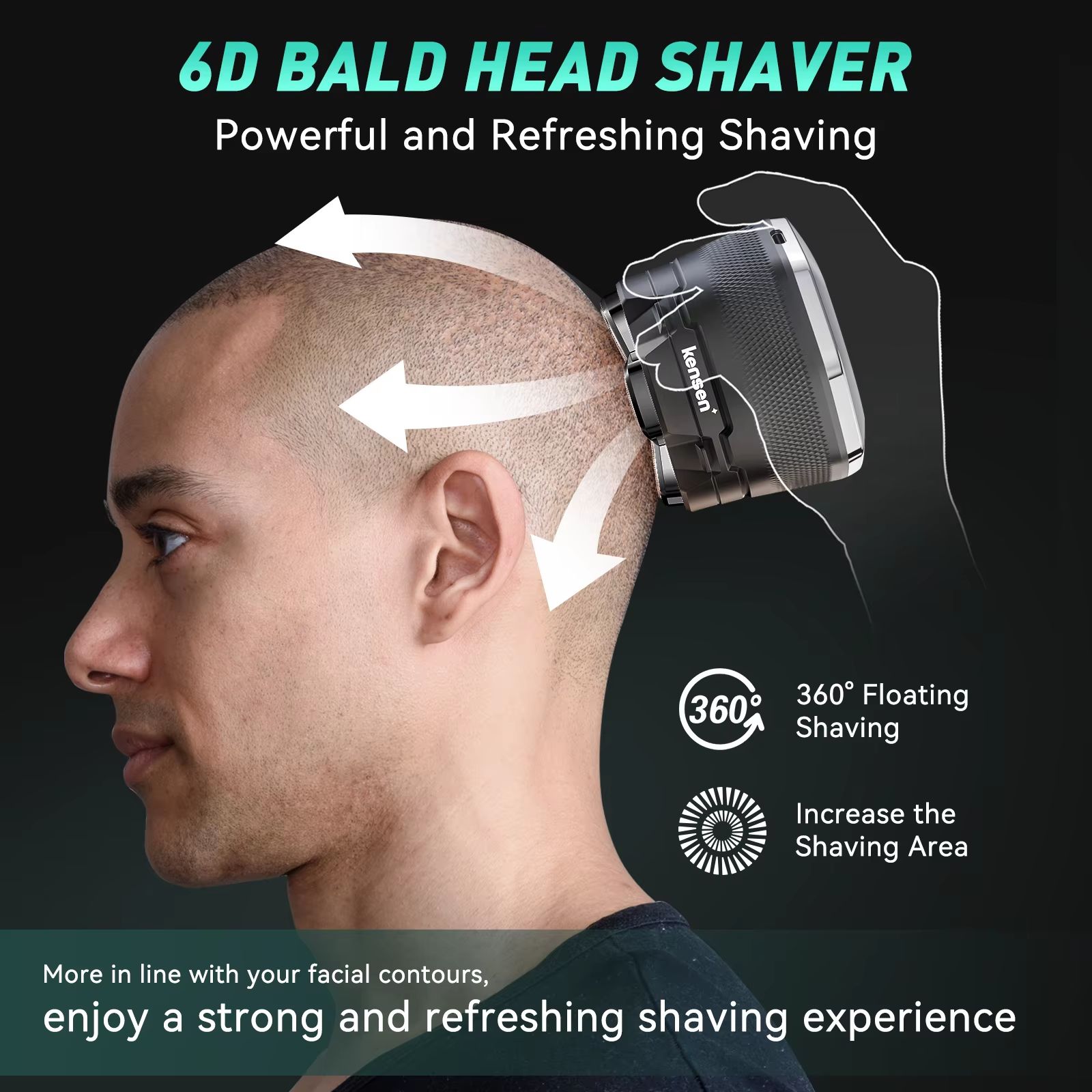 KENSEN Electric Head Shaver – 6D Magnetic Bald Men's Razor with LED Display, USB Rechargeable & Waterproof Beard Trimmer