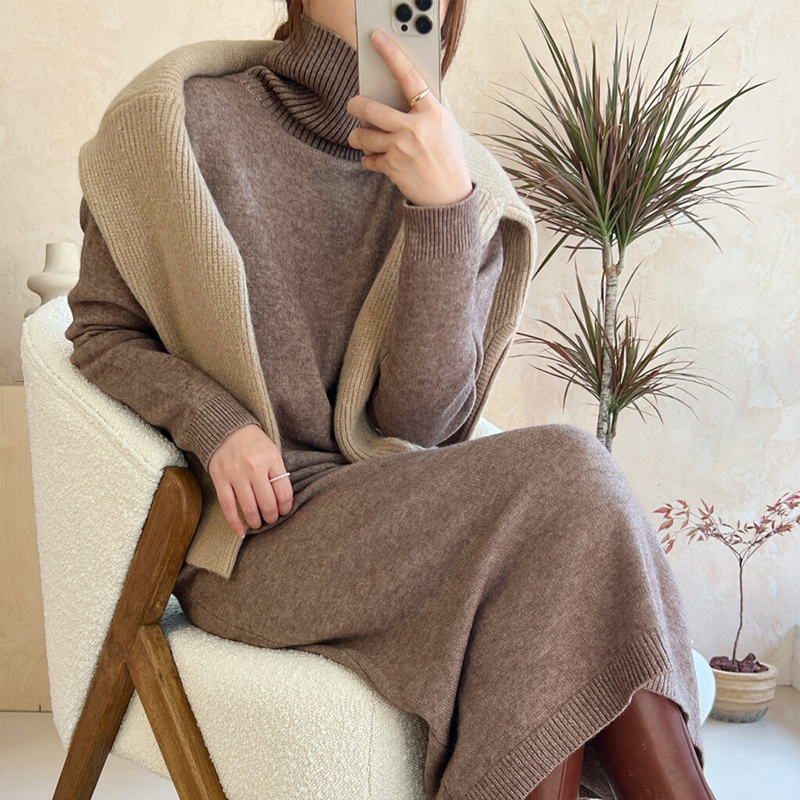 New 2025 Autumn Winter Sweater Dress Women Japanese y2k Turtleneck Long Sleeve Thicken Loose Knitted Long Dresses Hot Sale