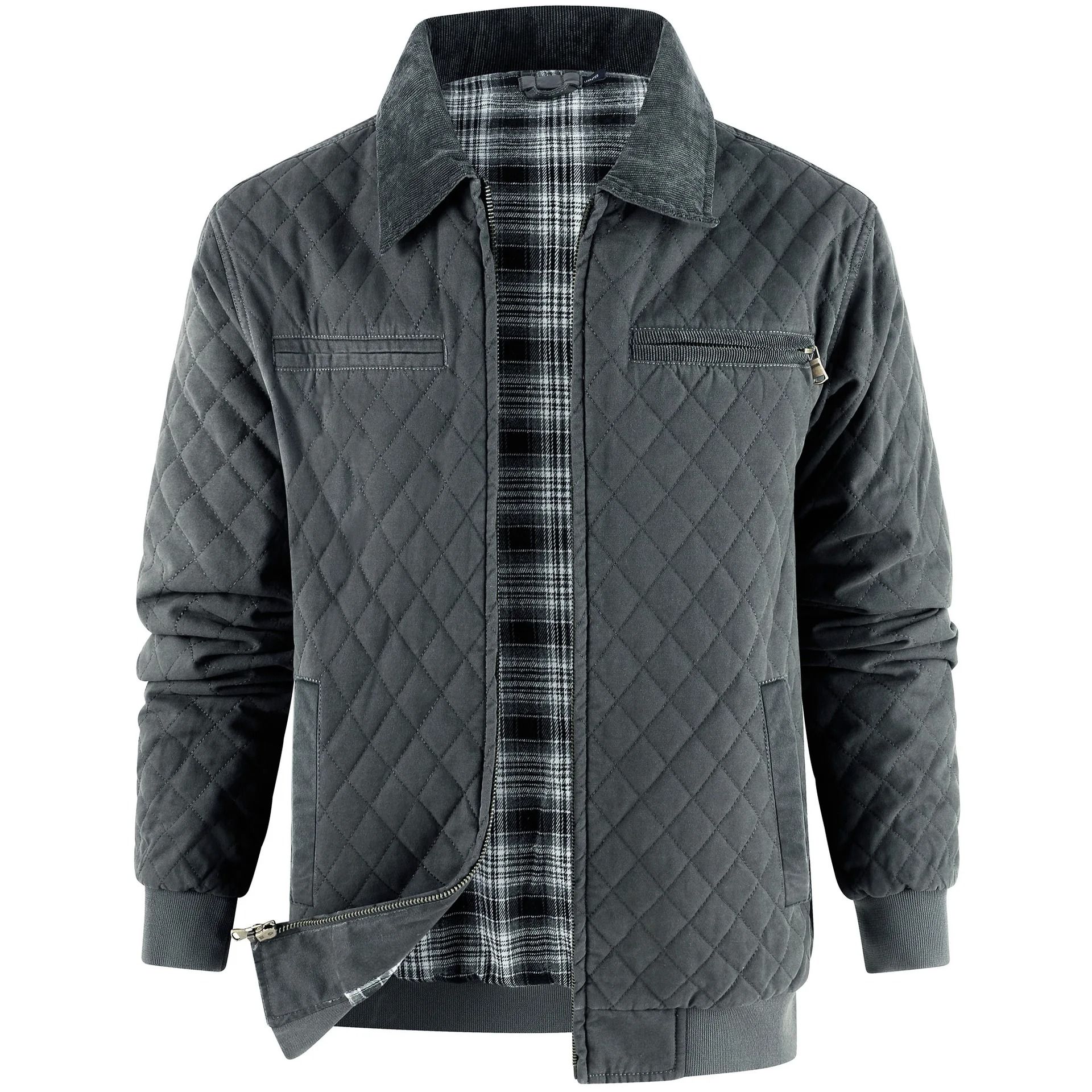 Men Winter Thick Cotton Zip Jacket with Warm Flannel Lining