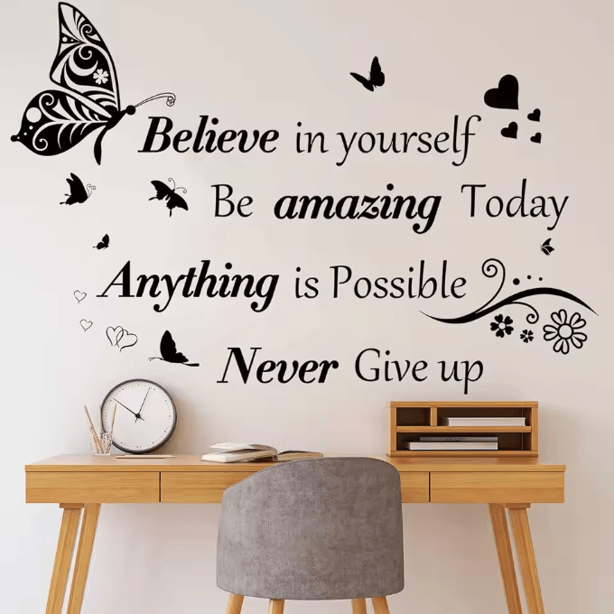 Inspirational Butterfly Wall Stickers – Motivational Peel & Stick Wall Quotes for Bedroom, Office & Living Room Decor