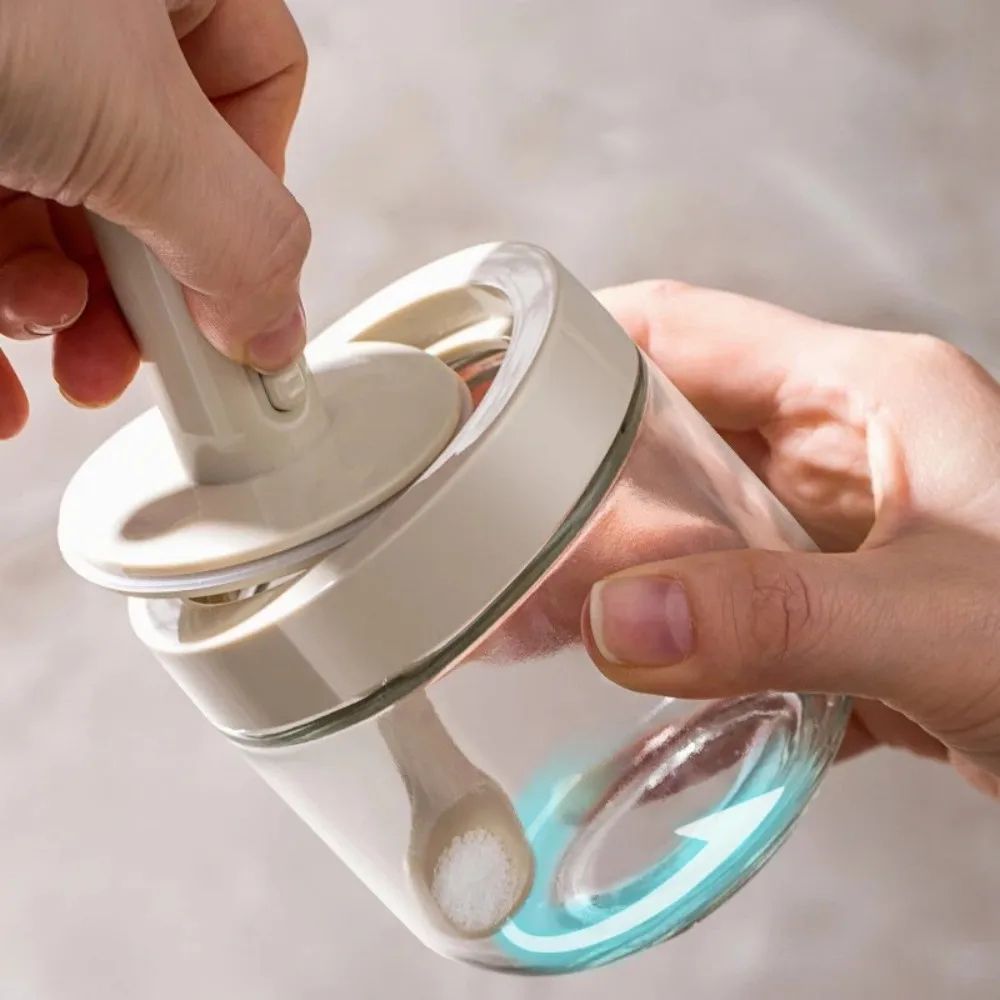 Glass Seasoning Jar with Telescopic Spoon – Airtight Salt & Spice Storage Container for Kitchen