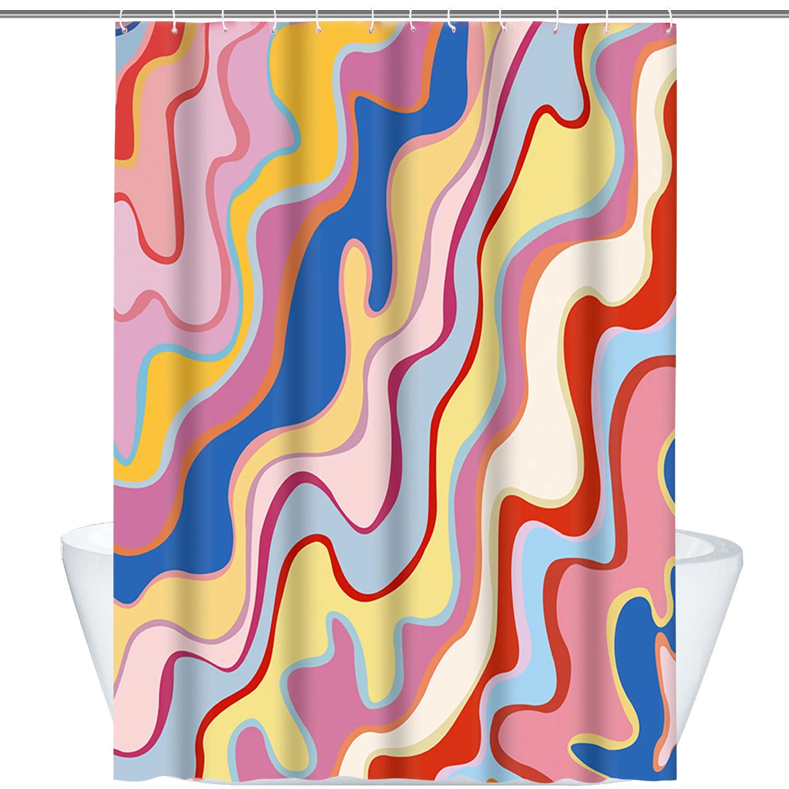 Double Layer Shower Curtain with Snap In Liner Waterproof Hookless Bathroom Curtain