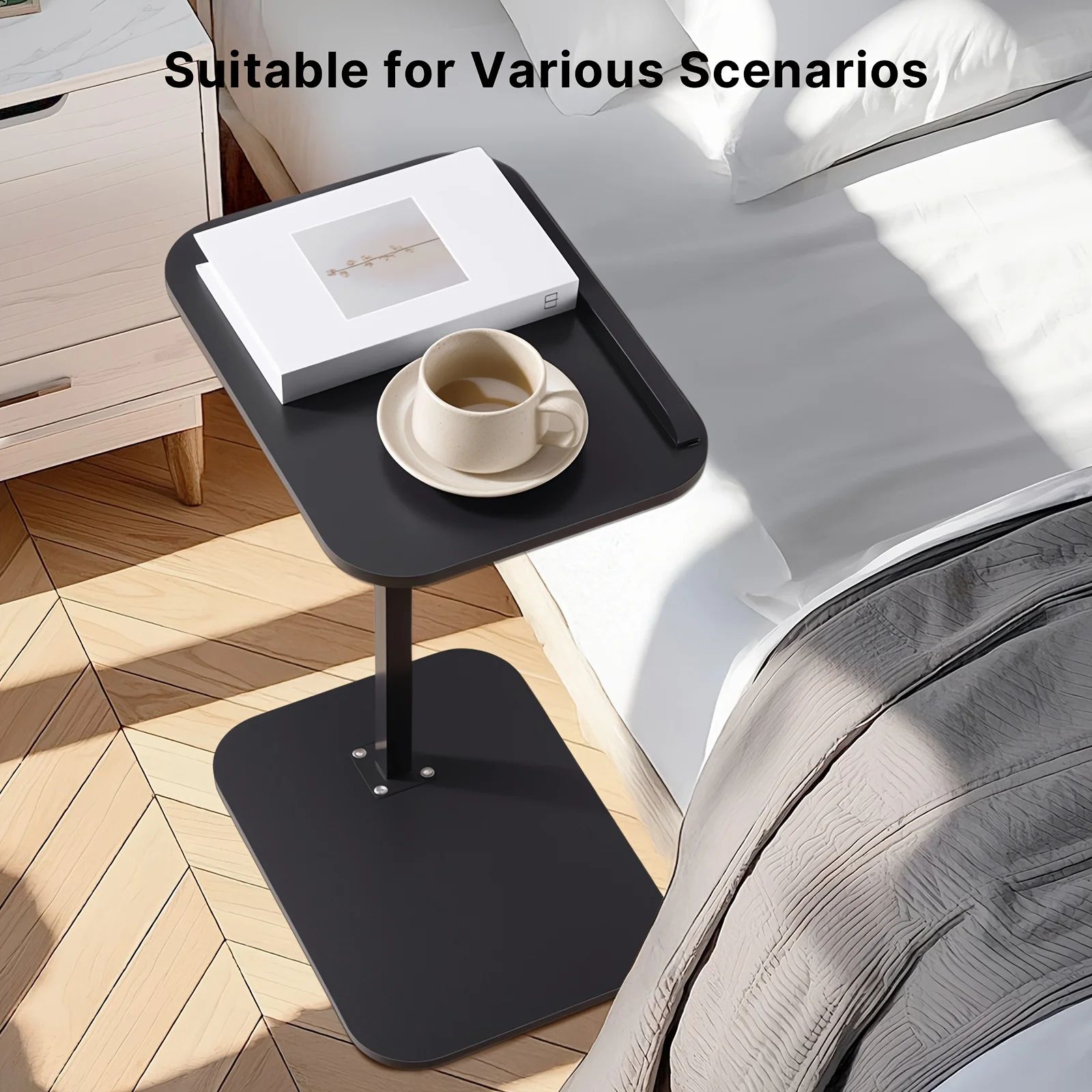 Modern 360° Rotating Adjustable Laptop Table – C-Shaped Sofa Side Desk