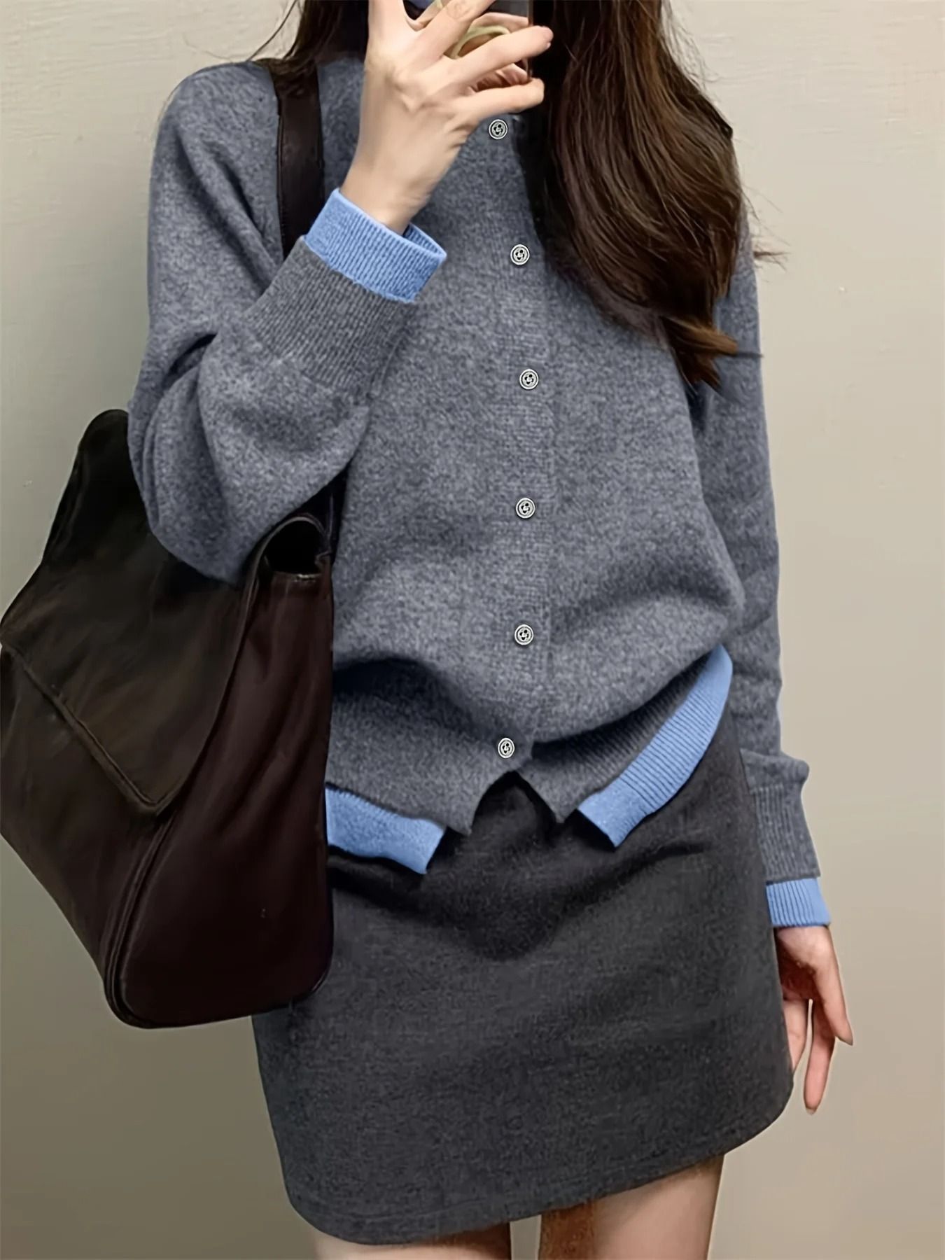 Autumn and Winter Fashion Womans Gray Soft Knitted Sweater – Casual Versatile Button-Up Cardigan Jacket