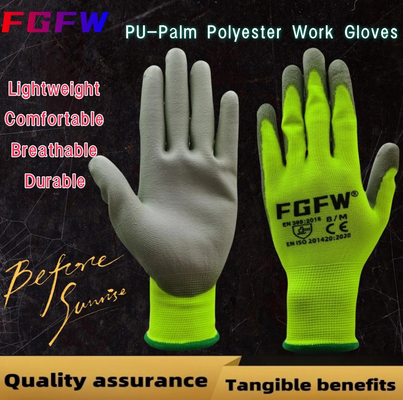 PU Coated Work Gloves Lightweight Durable Safety Gloves Certified EN 388 ISO20471
