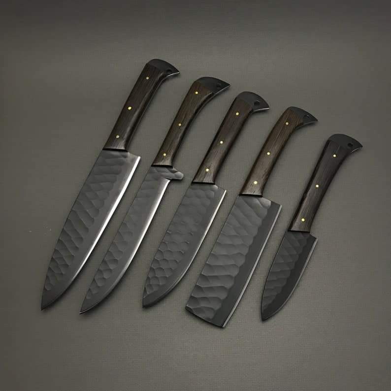 Carbon steel Chef Set Of 5 Pieces ,Custom Handmade Chef Set , Handmade Damascus Chef Set , Personalized Gift