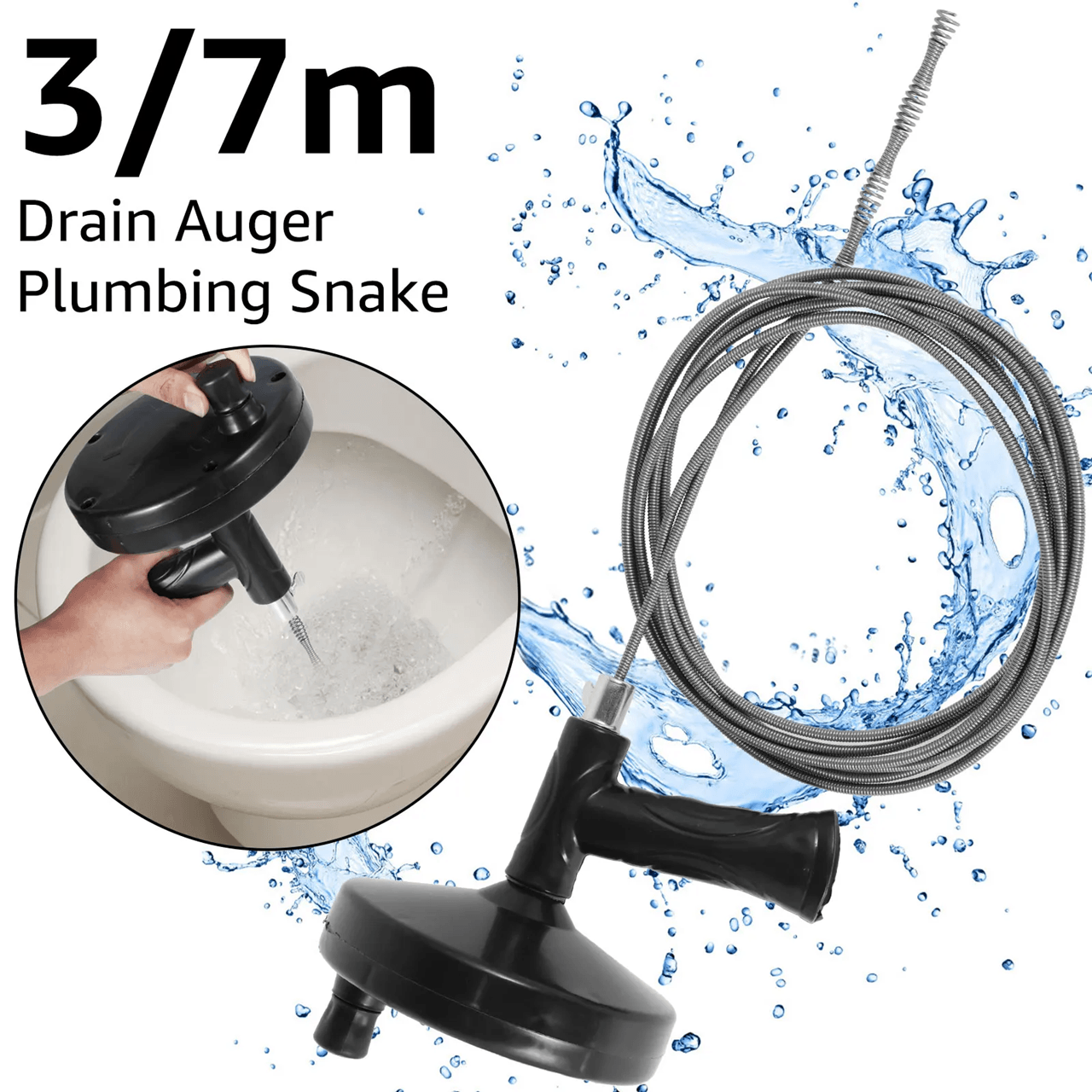 Manual Drain Snake Auger Pipe Cleaning Tool with Non Slip Handle