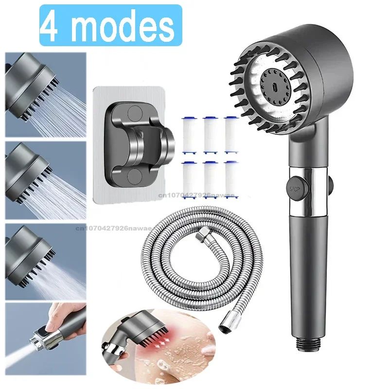 PureFlow High Pressure Filtered Shower Head with One-Key Stop & Massage Spray