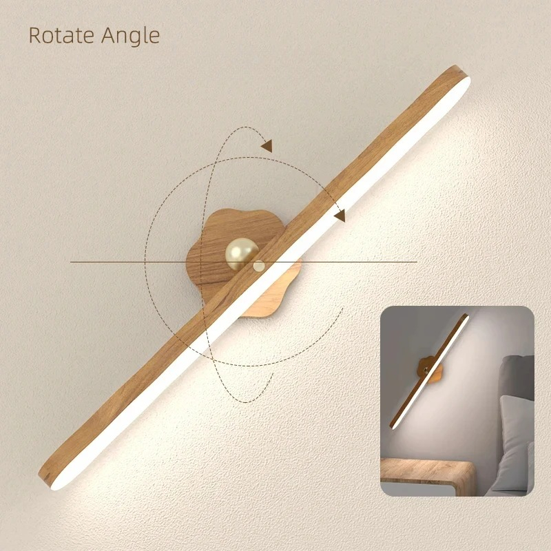Portable Rechargeable Magnetic Wall Lamp, Wooden LED Night Light, Mirror Front Fill Light for Bedroom, Bedside Lamp
