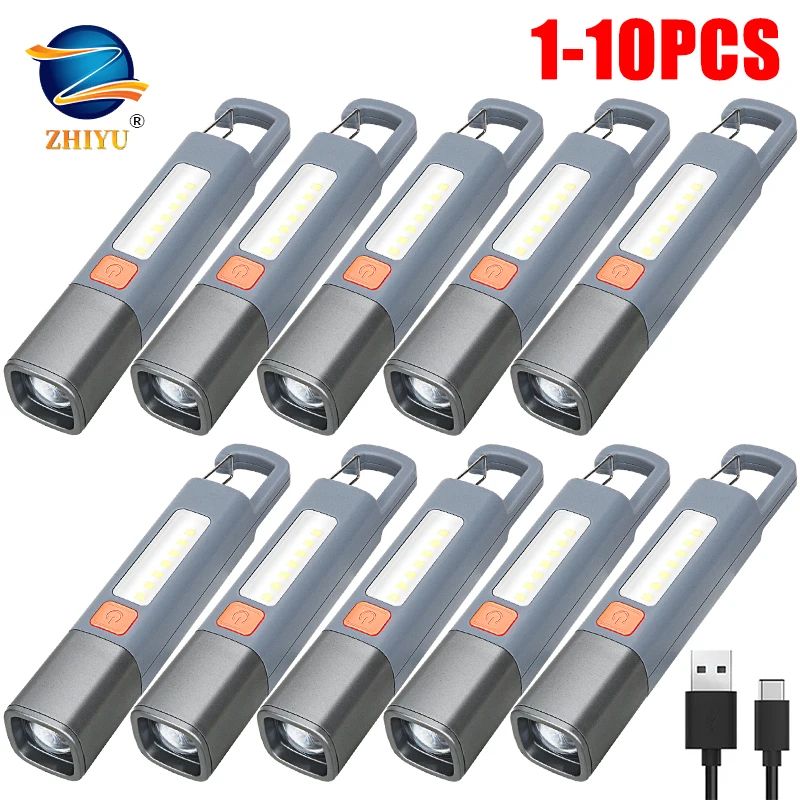 1–10 Pcs USB Rechargeable XPE LED Flashlight with Hook – Super Bright Zoomable Waterproof Torch for Camping & Emergency