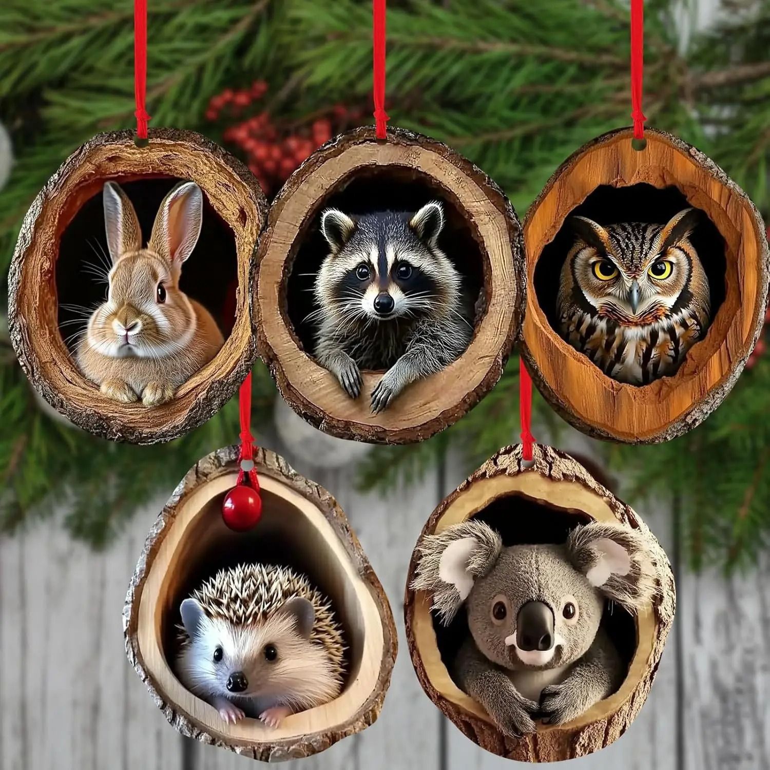 Cute Woodland Animal Christmas Ornaments Acrylic Tree Hanging Decor