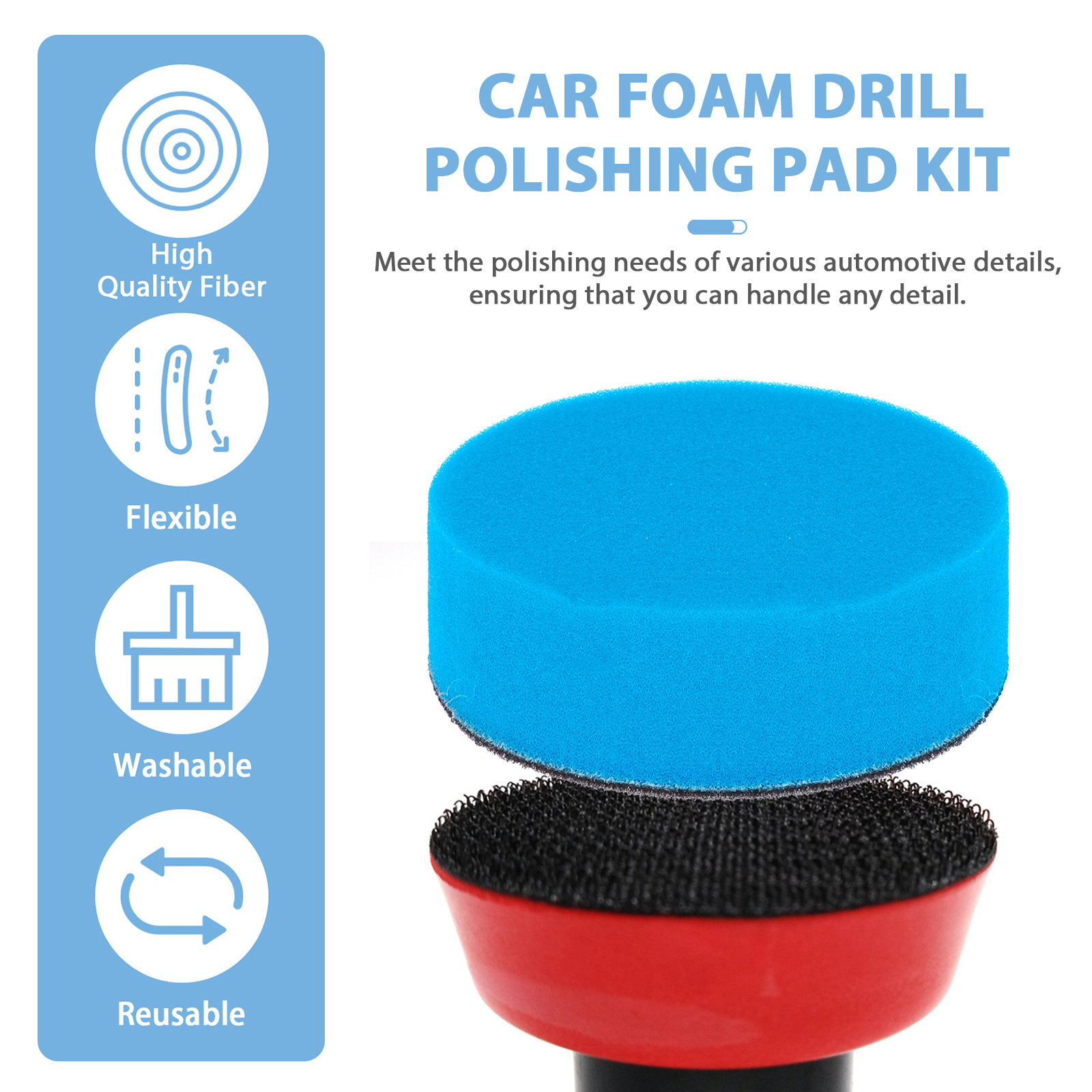 Car Polishing Pad Kit, Microfiber Polishing Pads with Thread Adaptors, Mix Size, Reusable Sponge Pads