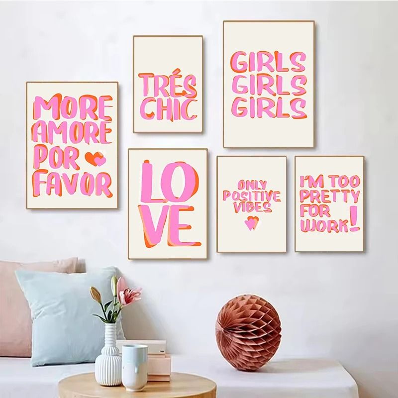 More Amor Por Favor Art – Colorful Eclectic Pink Love Quote – Modern Girls Room Decor – Nordic Canvas Painting