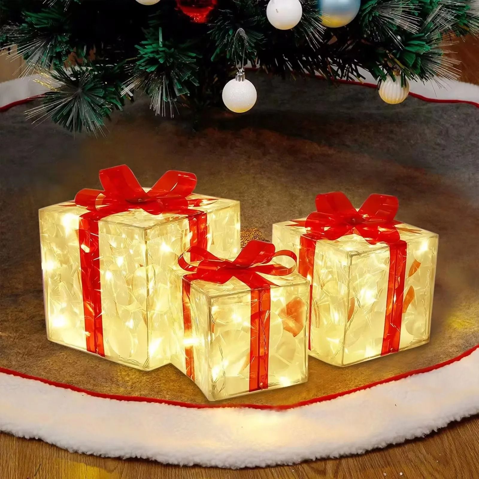 Christmas Glowing Gift Box Decoration Box with Bow Lighting