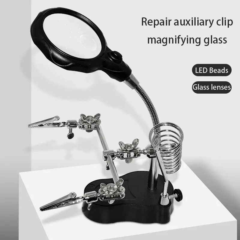 Desktop Repair Magnifying Glass with LED Light and 2.5x 5x Lenses for Electronics and Crafts