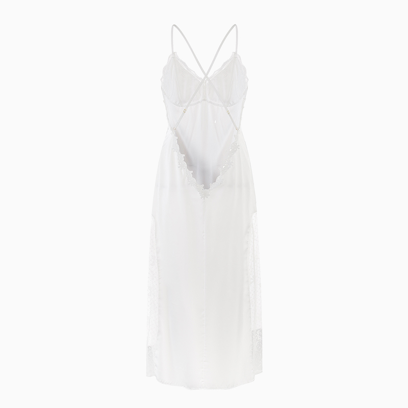 Satin Suspender Nightdress, Lace Trimmed Mesh Loungewear, Elegant Nightgown