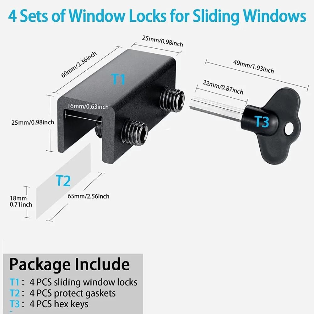 Adjustable Aluminum Window Lock No Drill Install