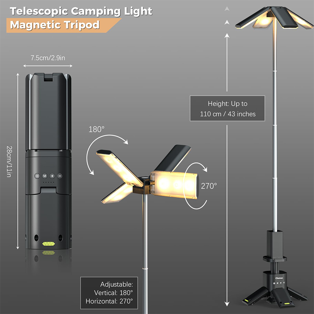 Rechargeable LED Camping Lantern with Magnetic Base & Telescopic Design Super Bright LM Outdoor Hiking