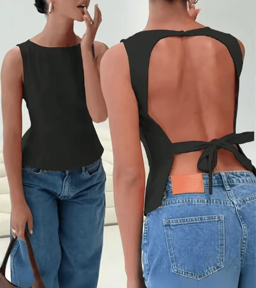Womens Backless Y2K Tank Top Knot Back Sleeveless Club Cami