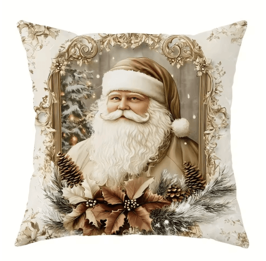 Festive Christmas Pillow Cover with Santa Claus & Reindeer Design