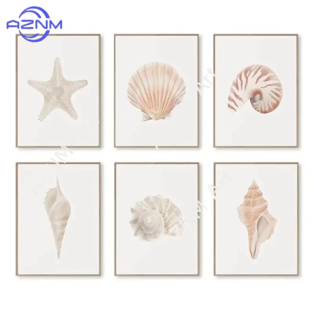 Coastal Seashell Wall Art Canvas Set Ocean Inspired Prints