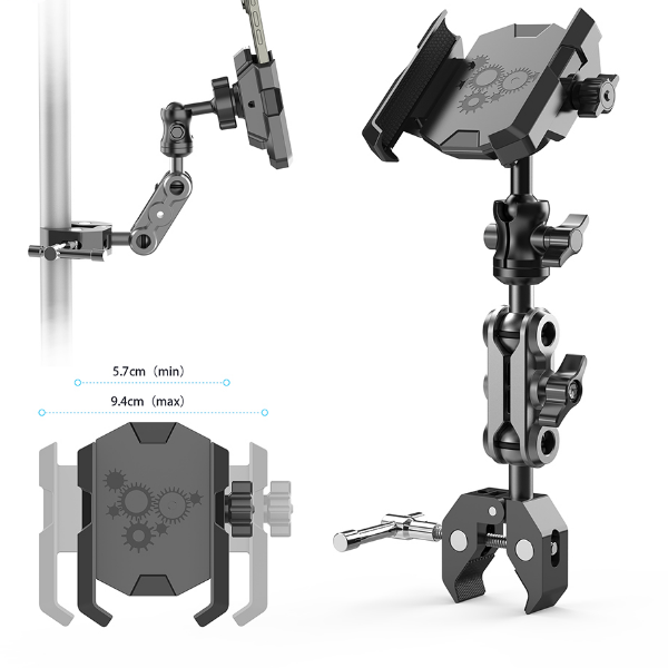 Super Clamp Phone Holder for Treadmill, Spin Bike, Stroller, Wheelchair, Golf Cart, Music Stand, Stationary Bike, Handle