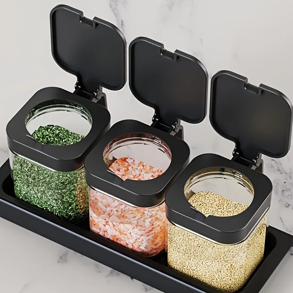 Airtight Borosilicate Glass Spice Jars with Bamboo Spoon, Leakproof Storage for Pantry, Seasoning Rack, Kitchen