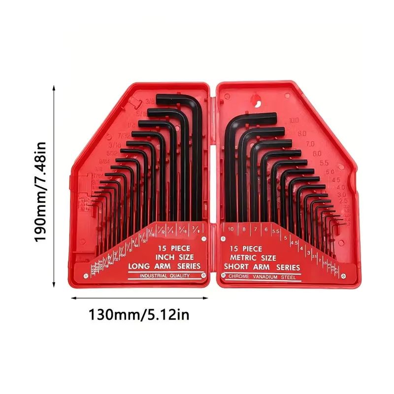 30-Piece Hex Key Wrench Set SAE and Metric L-Shaped Allen Wrenches Chrome Vanadium Steel