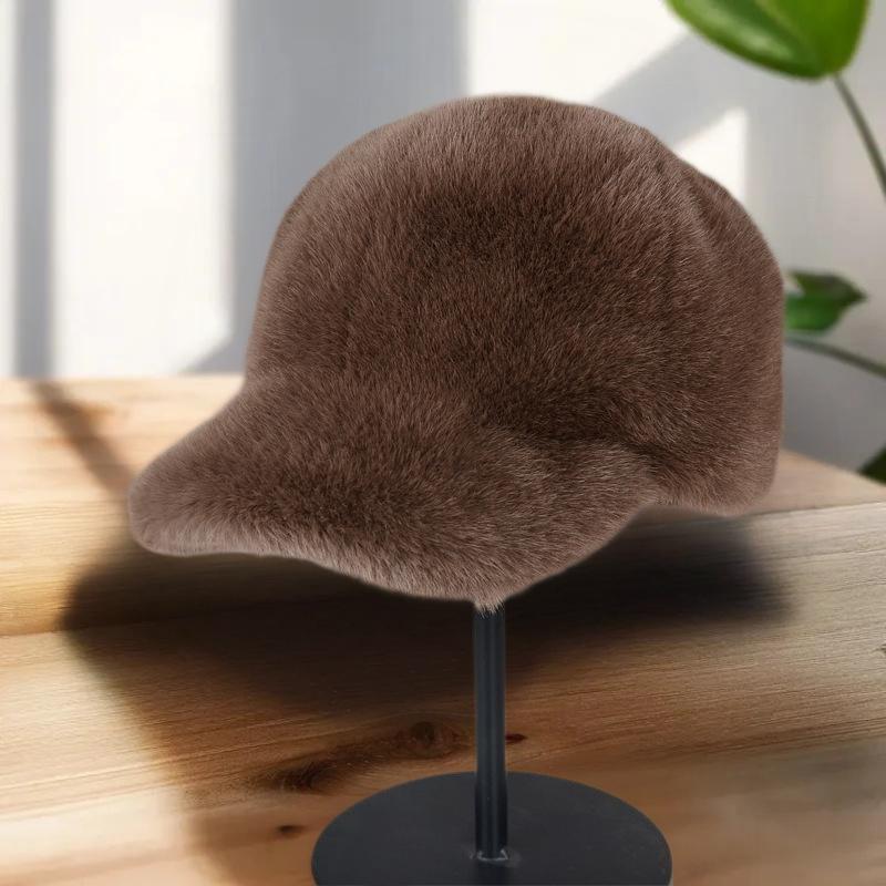 Plush Faux Fur Baseball Hat, Men's Winter Snapback, Solid Color Thickened Fashion Cap for Women