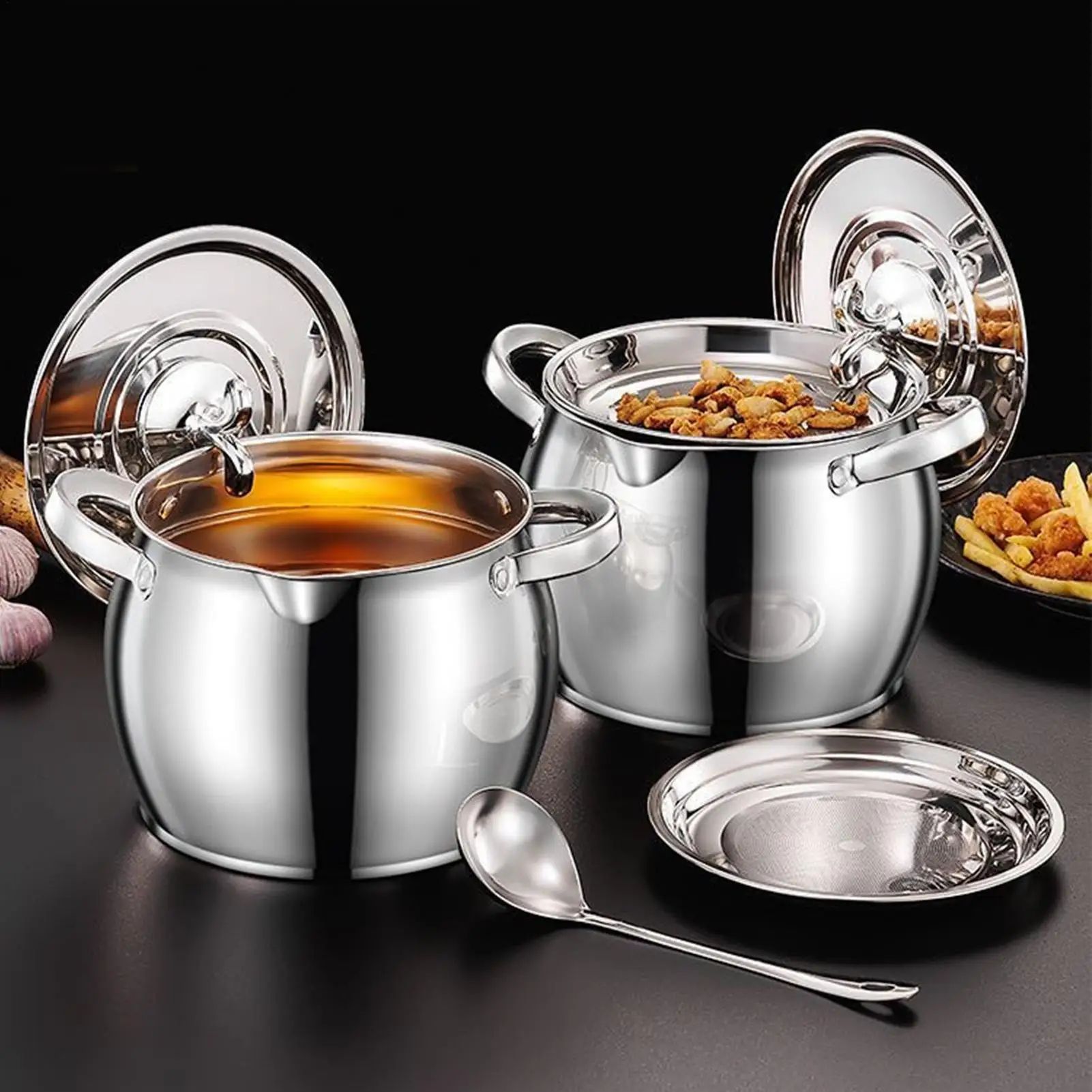 Stainless Steel Grease Container with Strainer Lid